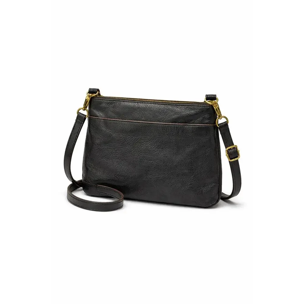 Fossil Black Leather Crossbody Bag Adjustable Strap Medium Purse - Picture 3 of 9